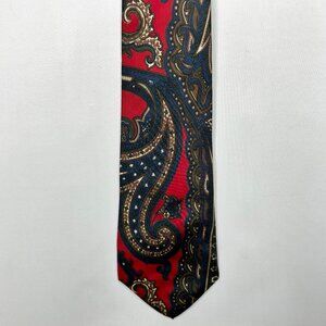 Vintage Lazarus Men’s Neck Tie 4” Italian Silk Red Blue Brown Paisley USA Made